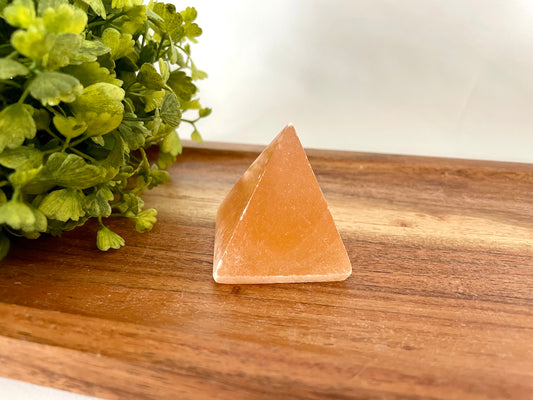 Peach Selenite Pyramid Carvings